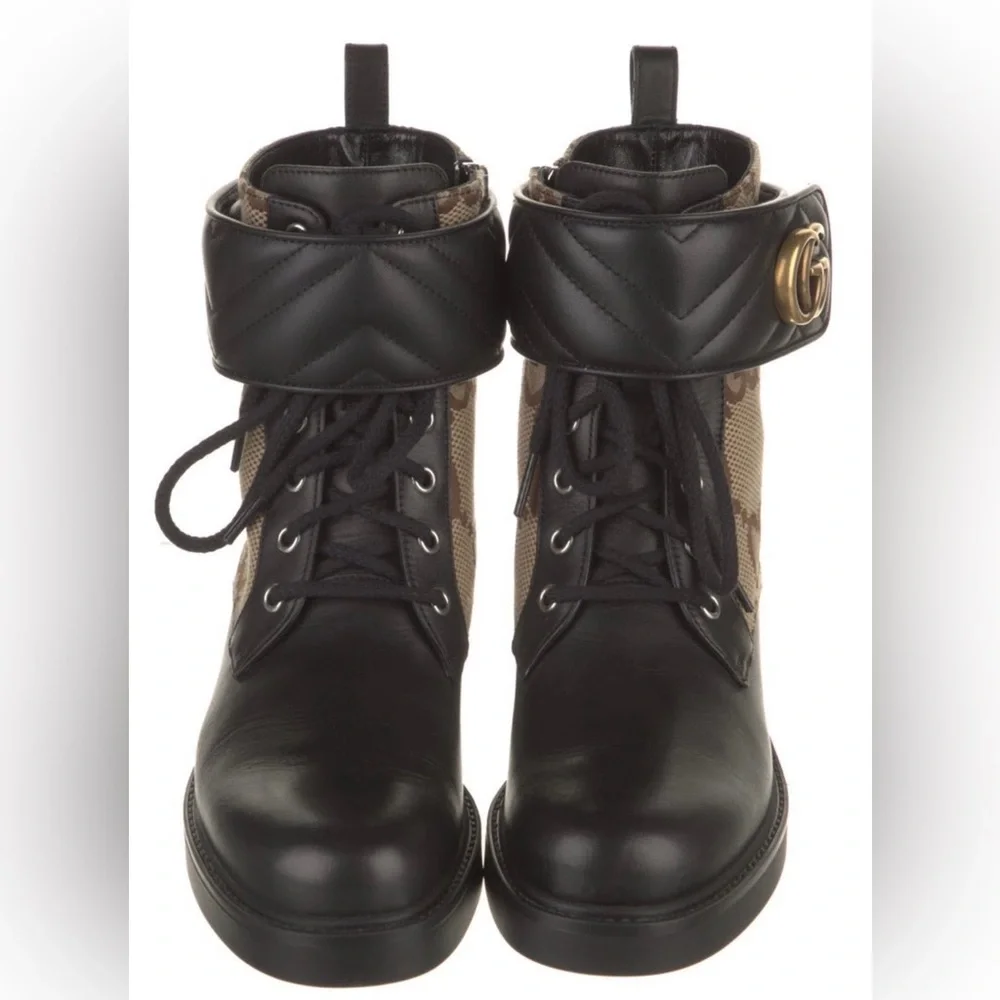 Gucci Double GG Canvas & Leather Combat Boots - Picture 2 of 7